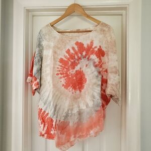 Womens Linen Silk One Size Tie Dye Top Tunic Lighweight